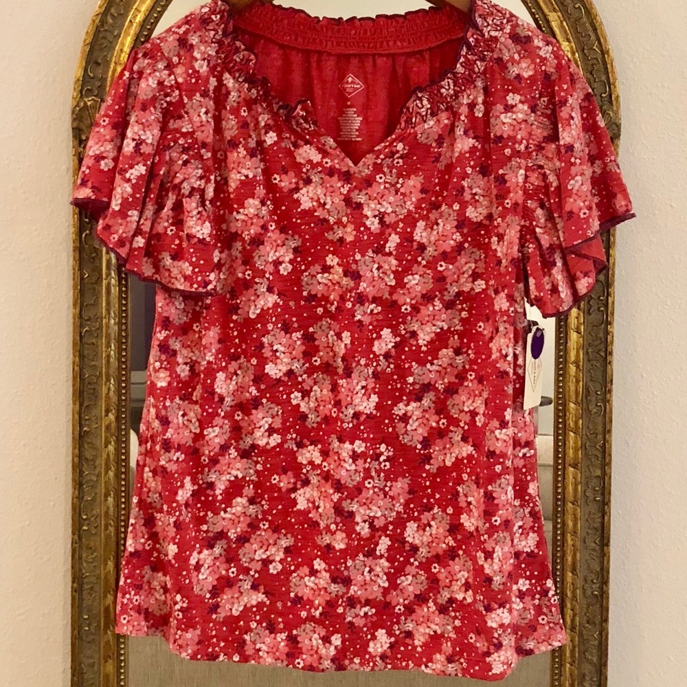 St. John’s Bay baked apple floral women’s top SzM